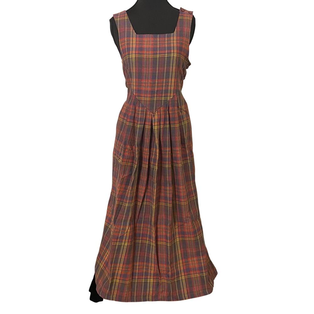 Laura Ashley Vintage Plaid Cotton Wool Maxi Dress UK 10 US 6 Cottagecore Prairie
